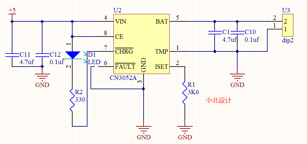 CN3052A锂电池管理芯片原理图参数及输出电路及PCB设计