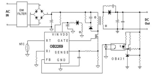 OB2269/8电源管理芯片引脚功能及典行应用电路图