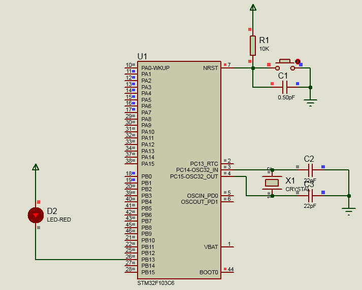 STM32F103C6 点亮一个LED灯，Proteus 8.9仿真