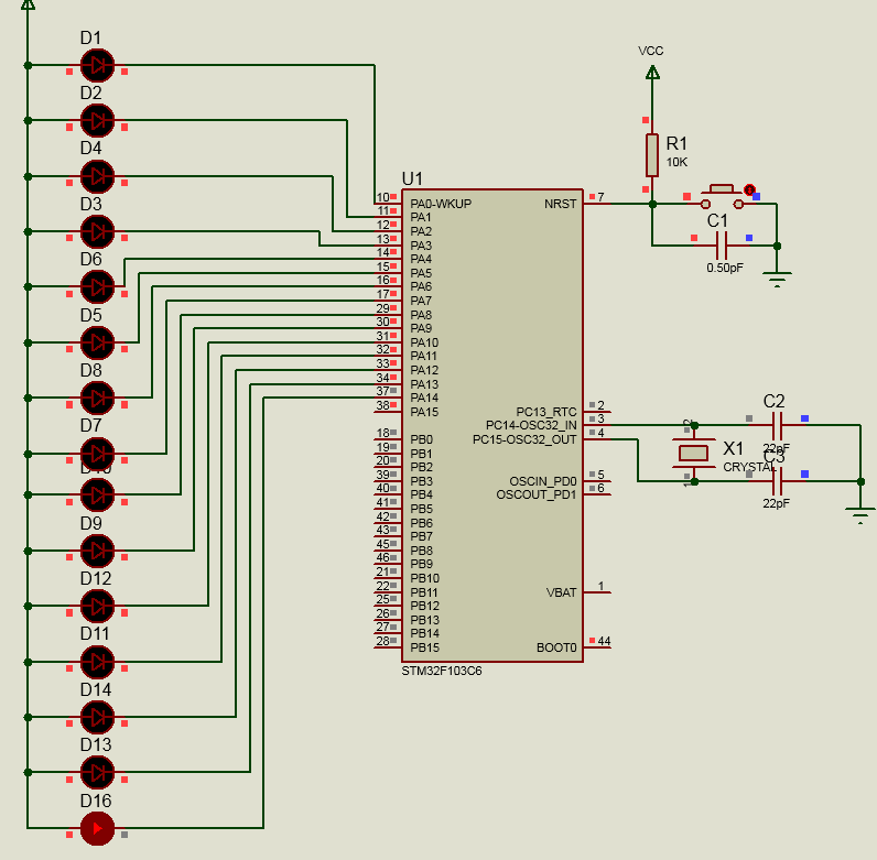 stm32点亮LED跑马灯 protues-stm32流水灯
